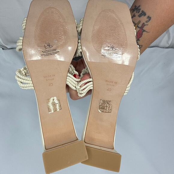 Angel Alarcon Anthropologie Natural Woven Sandals Size 40 EU Mules Kitten Heels - Picture 4 of 7